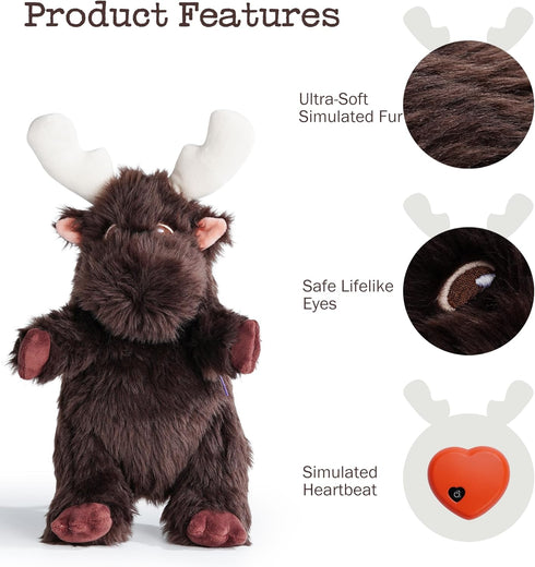 Moose Heart Beat Dog Toy for Puppy - Soft Plush Stuffed Animal Dog Pal with Heartbeat for Puppy Small Medium Large Breed, Ideal for Comfort & Anxi...