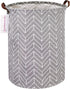QUEENLALA Large Storage Basket,Laundry Hamper/Bathroom/Home Decor/Collapsible Round Storage Bin,Boys and Girls Hamper/Boxes/Clothing(Grey Wheat)...
