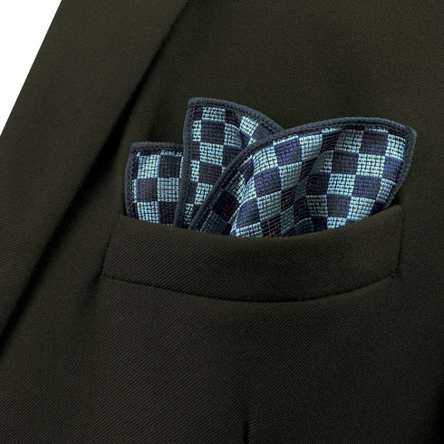 SHLAX&WING Fashion Blue Silk Pocket Square for Men Classic Checks Hanky...