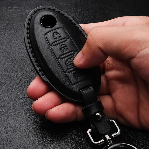 Tukellen Compatible with Nissan Key Fob Cover Handmade Genuine Leather Case for Altima Pathfinder Armada Murano Maxima Rogue Infinity Smart Remote...
