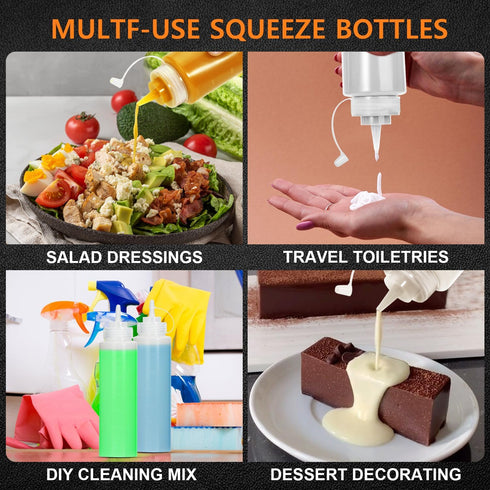 OAMCEG 16OZ Squeeze Bottles - 8 Pack Durable Plastic Condiment Bottles, Squirt Bottle with Discrete Measurements, for Ketchup, BBQ, Sauces, Syrup,...