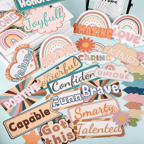 Affirmation Station Boho Bulletin Board Decorations Set,Groovy Classroom Cutouts Decor,Inspirational Positive Bulletin Board Retro Classroom Wall ...