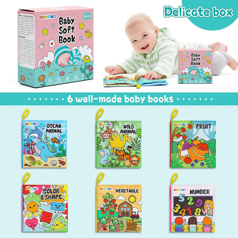 OKOOKO Soft Baby Books 6PCS Soft Cloth Books Bath Books Crinkle Washable Non-Toxic Early Education Preschool Learning Toy for Newborns Babies Infa...