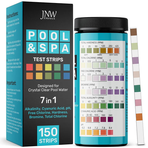 Pool Test Strips 7-in-1, 150 Quick and Accurate Pool and Hot Tub Test Strips - Pool Water Testing Kit for Chlorine, Bromine, pH, Hardness, More - ...