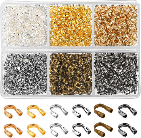 600 Pcs Brass Wire Guardian U-Shape Cable Protector Brass Wire Protector for Earring Bracelet Necklace Pendant DIY Jewelry Making Supplies, 6 Colo...