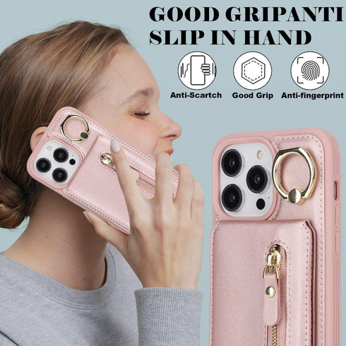 iPhone 15 pro max case with Card Holder, iPhone 15 pro max Phone Case Wallet for Women magsafe Compatible Wallet Detachable 2-in-1 for Men-Pink......