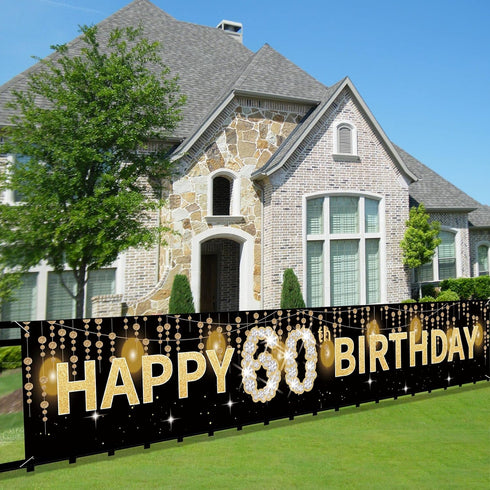 Joyiou Happy 60th Birthday Banner Decorations for Men Women, Gold 60 Year Old Birthday Party Décor Supplies, Happy Sixty Birthday Sign for Outdoor...