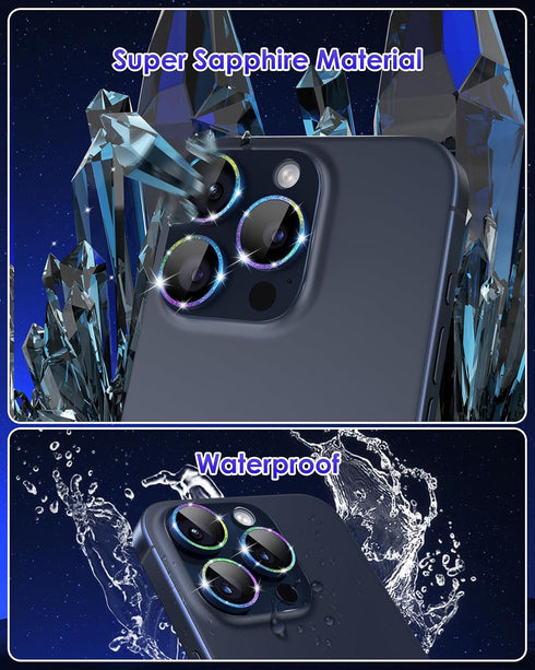 Compatible for iPhone 15 Pro/iPhone 15 Pro Max Camera Lens Protector Tempered Glass Screen Clear, Anti-Explosion Metal Ring Camera Cover for iPhon...