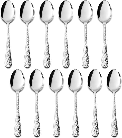 E-far 12-Piece Coffee Spoons, 6-Inch Stainless Steel Espresso Spoons, Small Metal Spoons for Coffee/Sugar/Tea, Hammered Design & Rust Free, Dishwa...
