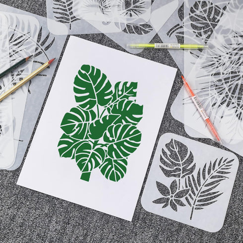 15 Pieces Tropical Leaf Stencil Reusable Fern Leaf Monstera Palm Leaf Turtle Leaf Painting Stencils for Painting Linoleum Floor Wall Wood Tiles Ce...