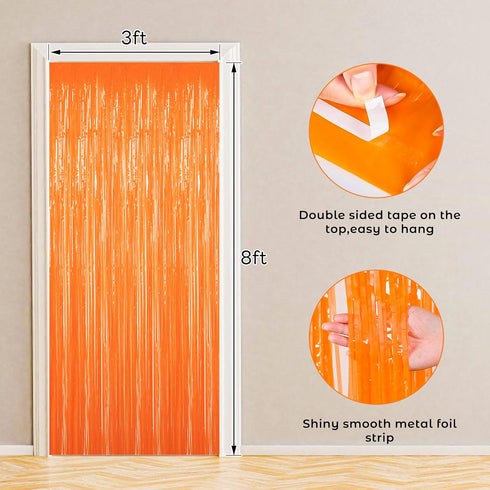 BTSD-home Orange Foil Fringe Curtain, Metallic Photo Booth Backdrop Tinsel Door Curtains for Wedding Birthday Bridal Shower Baby Shower Bacheloret...