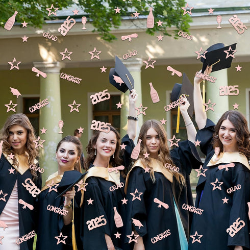 Konsait 2025 Rose Gold Graduation Confetti, 2 Oz/ 1700+ Pieces Graduation Table Decorations Congrats Stars 2025 Cap Goblet Diploma Confetti for Bi...