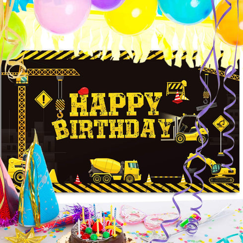 Tatuo Construction Theme Birthday Banner - 6.1 x 3.6 ft Photography Party Supplies Dump Truck Party Decoration for Kids Boys Birthday Background H...