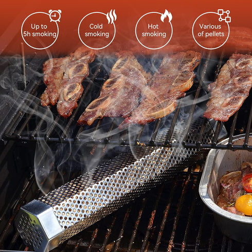 Z GRILLS Pellet Smoker Tube with 2 Hooks and Brush, 12" BBQ Billowing Smoke Mesh Stainless Steel for Cold/Hot Smoking...