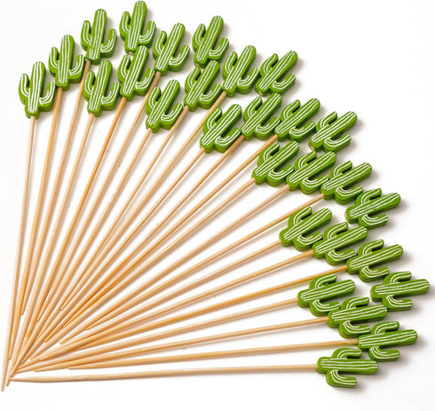 PuTwo Cocktail Picks Handmade Bamboo Toothpicks 100pcs 4.7” in Green Cacti...