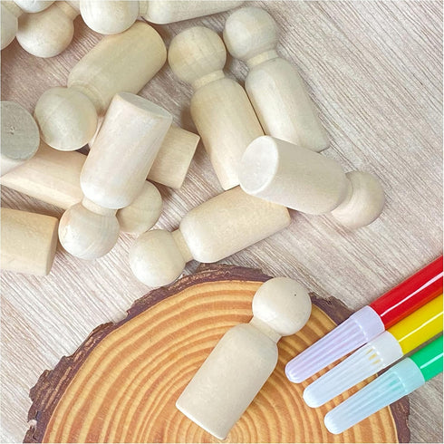 75 Pieces Wood Peg Dolls Unfinished Wooden People Craft Blank Family Figures 5/8 x 1-3/4 inch...