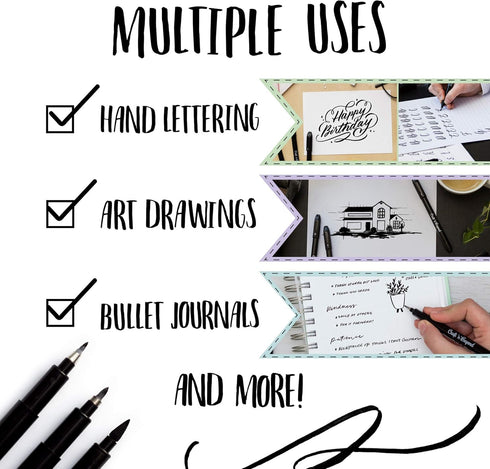 Craft 'n' Beyond Calligraphy Brush Pens Pack of 3 Small, Medium and Large Markers for Hand Lettering, Art Drawing, Sketching, Scrapbooking, Journa...