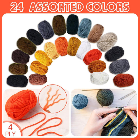 Wowangce 24 Skeins Acrylic Yarn 24 x 25 g, 2400 Yards Crochet Yarn kit for Crocheting and Knitting Craft Project, Assorted Starter Crochet Kit Yar...