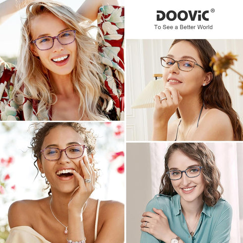 DOOViC 4 Pack Computer Reading Glasses Blue Light Blocking Anti Eyestrain Spring Hinge Stylish Readers for Women 2.00 Strength...