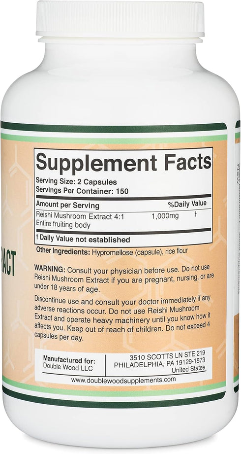 Reishi Mushroom Capsules (4:1 Ganoderma Extract, 1,000mg Red Reishi Powder Servings) 300 Count, 5 Month Supply, Potent Mushroom Supplement for Imm...
