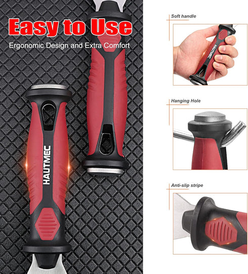 HAUTMEC 2pc Putty Knife Set, 2.5 in Staight and 3 in Offset Scrapers, Heavy Duty Stainless Steel Blade and Hammer End for Removing Wallpaper, Appl...