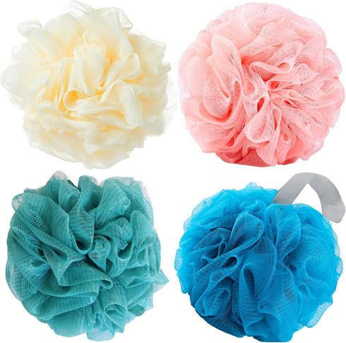 Luffa Loofah Sponge Shower Loofahs 50g Shower Bath Sponges Exfoliating Mesh Pouf Mesh Balls 4 Colors for Body Wash Back Scrubber Bathroom Men Wome...