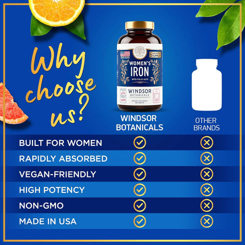 Iron Pills for Women - Iron Supplement for Women with Folic Acid - 6 Month Supply - Anemia, Period, Pregnancy Support Iron Supplements - Ferrous S...