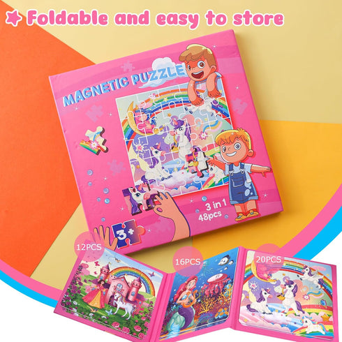3 otters Magnetic Puzzles for Toddlers, Magnetic Travel Puzzles Book Fairytale Wooden Magnetic Puzzles for Toddlers Road Trip...