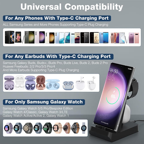 Charging Station for Samsung Multiple Devices, 3 in 1 Fast Charger for Samsung Galaxy Watch 5/5 Pro/4/3/Active/2/1, Galaxy S23/S22/S21/S20/S10,Not...