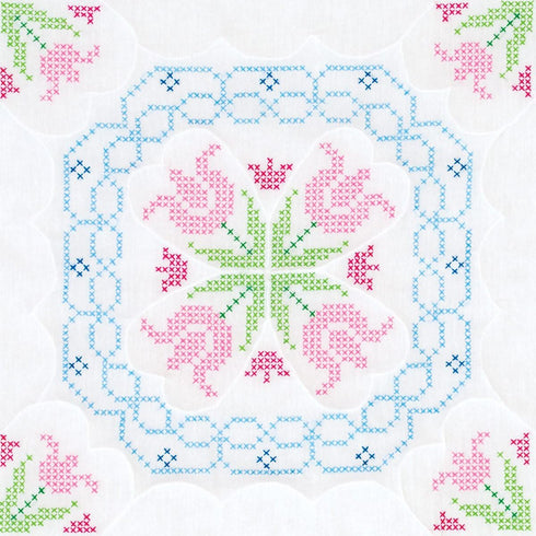 Jack Dempsey Needle Art Xx Lace Tulips White 18 Quilt Blocks...