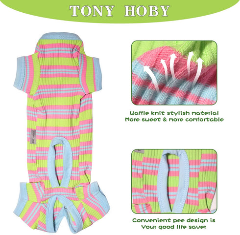 TONY HOBY Dog Pajamas, Male Dog Pajamas with Blue Stripe, Dog 4 Legged Pajamas Pet Clothes for Small Medium Size Dog (Green&Blue, Boy, XS)...