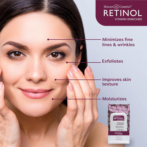 Retinol Anti-Aging Cleansing Towelettes – All-in-One Cleanser, Toner & Makeup Remover in a Convenient Pre-Moistened Wipe – On-The-Go Exfoliating, ...