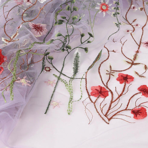 Exquisite Floral Embroidered Lace Fabric Flower Plant Tulle for Sewing Dress Gown Overlay Curtain Embellishment, 60 Inch Wide (2 Yards Precut, Lav...
