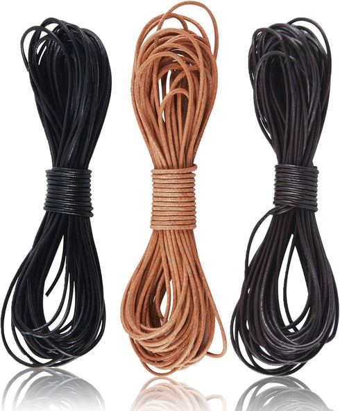 SOSMAR 3 Rolls 5.5 Yard X 1MM Cowhide Round Leather Cords Rope String for Jewelry Making Bracelet Necklace Jewelry Making Lanyards DIY Crafts, Bla...