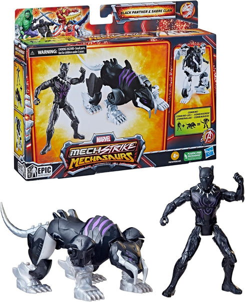 Marvel Mech Strike Mechasaurs, 4-Inch Black Panther with Sabre Claw Action Figures, Super Hero Toys for Kids Ages 4 and Up...