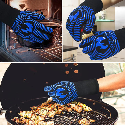 GEEKHOM BBQ Grill Gloves,1472? Heat Resistant Oven Gloves, EN407 Certified 13 Inch Flexible Barbecue Mitts Good Grip for Smoker, Baking, Cooking, ...