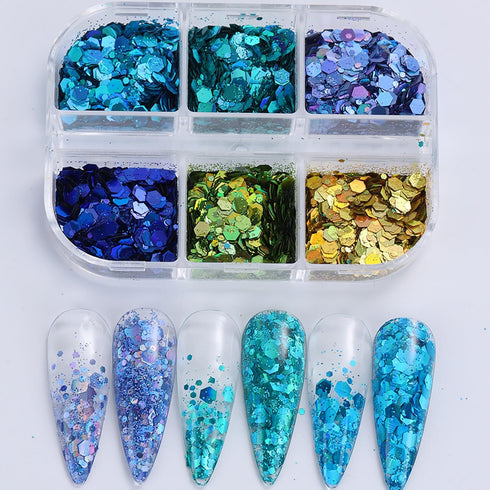 Laser Nail Art Sequins 3D Irregular Multi-Shaped Rhombus Glitter Sequins Manicure Decoration Thin Flakes Nail Design Nail Art Flakes Powder Kit Na...