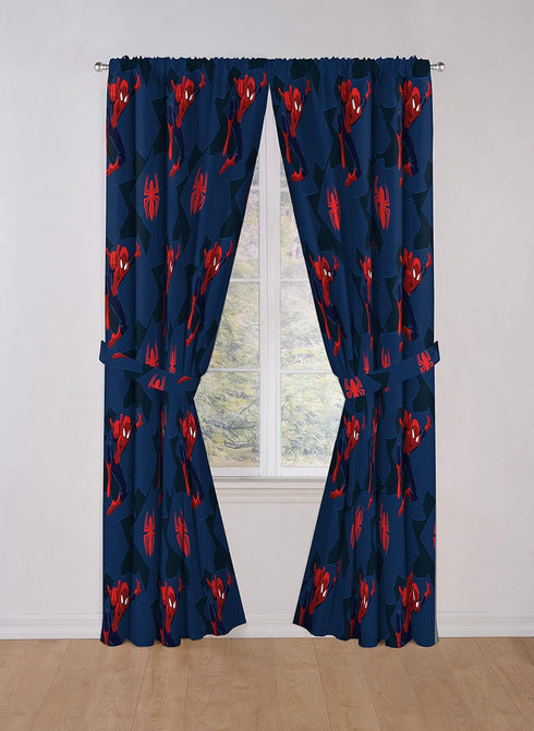 Jay Franco Marvel Spiderman Classic Saving The Day 84" Decorative Curtain/Drapes 4 Piece Set (2 Panels, 2 Tiebacks)...
