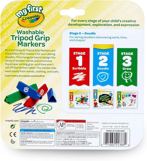 Crayola My First, Tripod Washable Markers for Toddlers, 8ct...
