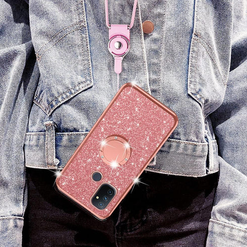 nancheng for OnePlus Nord N100 Phone Case Cute Girls Women Glitter Luxury Soft TPU Cover with Ring Stand Strap Lanyard Shockproof Protection Case ...