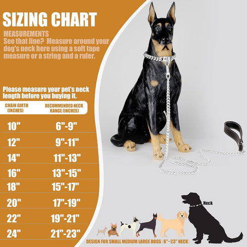 Dog Chain Collars Stainless Steel Dog Collar 10mm Cuban Link Dog Collar Metal Dog Chain with Snap Buckle Dog tag for Puppy Small Medium Large Dogs...