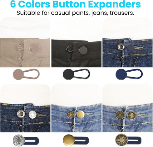 12PCS Button Extenders for Jeans, Pants Button Extender with a Tape Measure, Waist Extenders for Pants for Women Men, No Sewing Waistband Extensio...