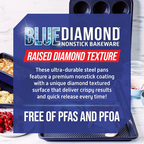 Blue Diamond Sharp Stone Nonstick Stainless Steel Cutlery, 7" Santoku Knife with Cover, Diamond Texture Blade, Dishwasher Safe Knives, Blue...