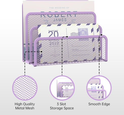 SUPEASY Mail Organizer, Desktop File Organizer Mesh Metal Mail Holder Countertop with 3-Slot, Letter Sorter File Holder, Office Envelope Organizer...