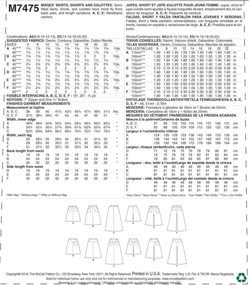 McCall's Patterns Misses' Flared Skirts 121 x 182 cm...