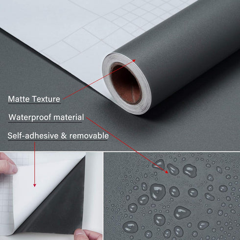 Mecpar Solid Grey Wallpaper 15.7" x 78.7" Matte Grey Contact Paper Grey Peel and Stick Wallpaper Textured Vinyl Film Self-Adhesive Removable Thick...