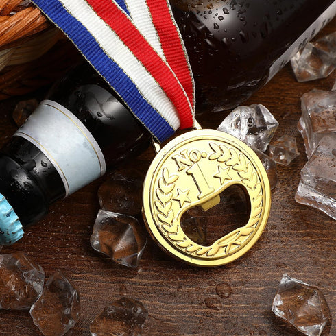 2PCS Medal Shaped Bottle Opener - Gold Medal Beer Opener, Metal Fun Bottle Cap Open Utensil with Neck Ribbon for Bar Bartender Restaurant Party Ho...