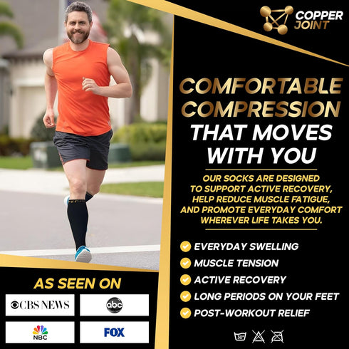 CopperJoint Copper Compression Socks for Women & Men - Diabetic Socks, Improves Circulation, Reduces Swelling & Pain - For Nurses, Running, & Ever...