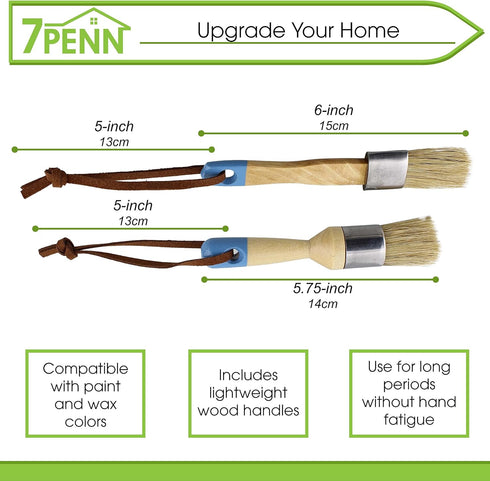 7Penn Chalk and Wax Paint Brush - 2pc Flat and Round Paint Brushes 1in Craft Paint Brushes for Furniture or Home Decor...