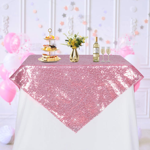PartyDelight Sequin Tablecloth Fuchsia Pink Sparkly Table Cloth Overlay Square 50"x50"...